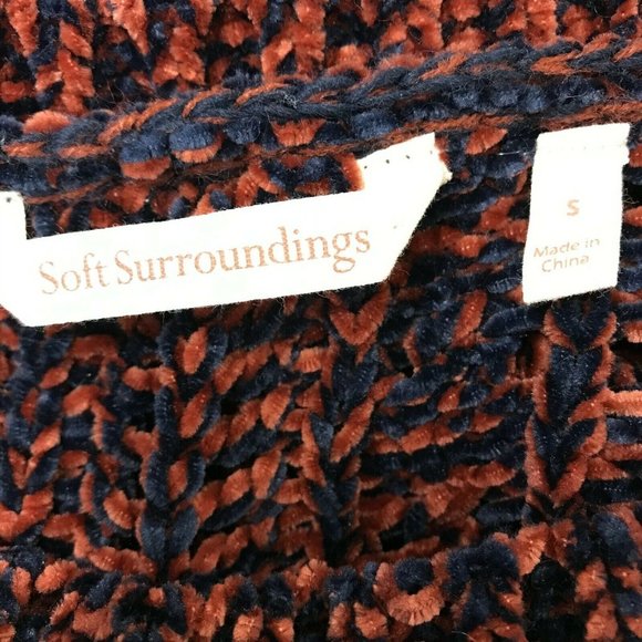 Soft Surroundings Womens Long Sleeves Open Knit Brown Navy Pullover Sweater Sz S - Picture 5 of 7